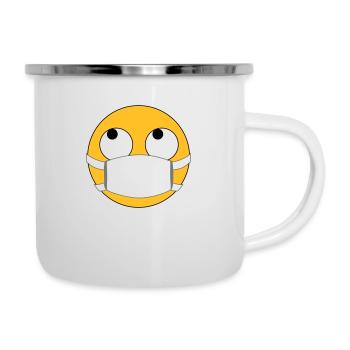 Maske? Voll nervig! Emoji mit Maske - Emaille-Tasse - Weiß - Rechts