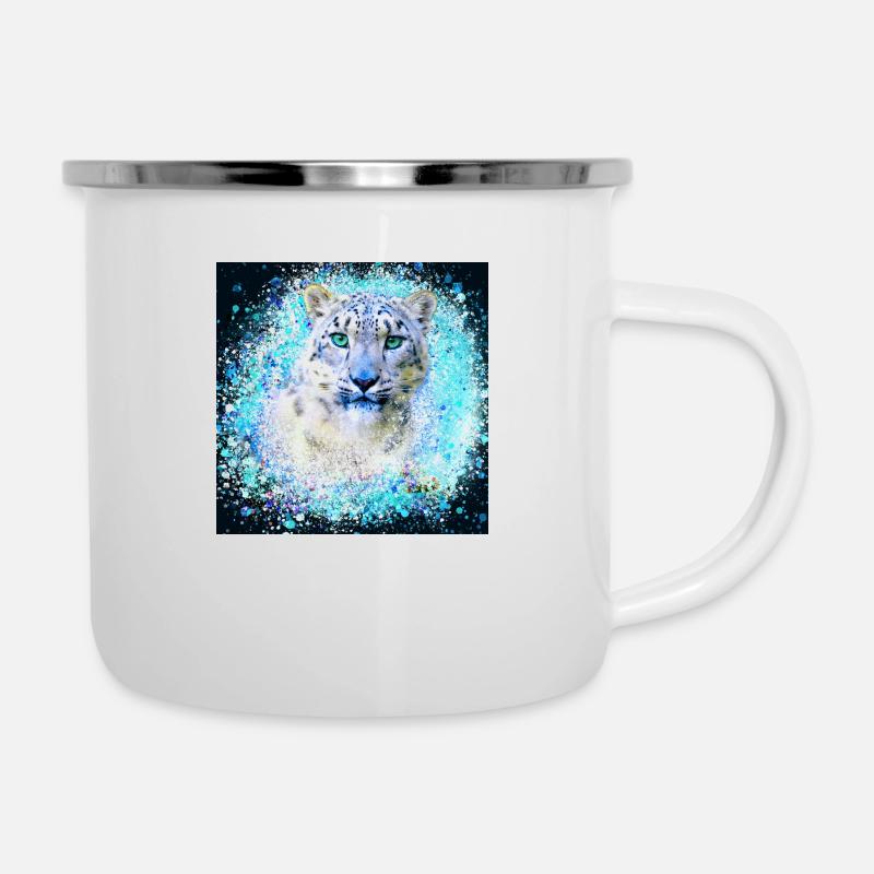 schneeleopard,katze,leopard, jaguar,weiss,graffiti - Emaille-Tasse - Weiß
