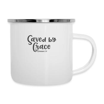 Christliches Design durch Gnade gerettet - Emaille-Tasse - Weiß - Rechts