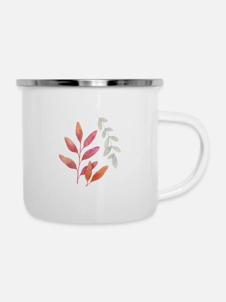 Floral - Emaille-Tasse - Weiß