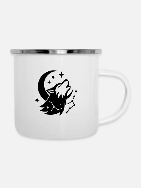 Mondwolf mit Sternbild - Emaille-Tasse - Weiß