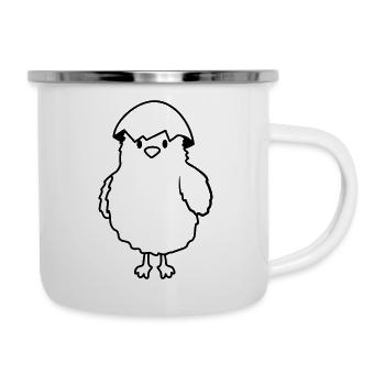 Poussins avec coquille d'oeuf sur la tête - Tasse émaillée - blanc - Droite