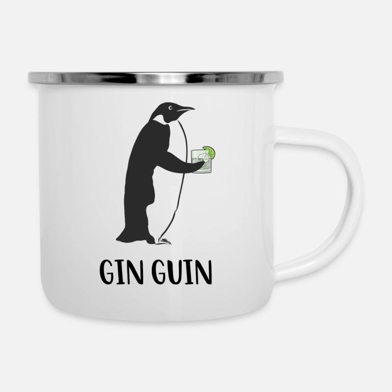 Gin Guin | Pinguin mit Gin Barkeeper - Emaille-Tasse - Weiß