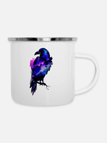 Rabe - Emaille-Tasse - Weiß