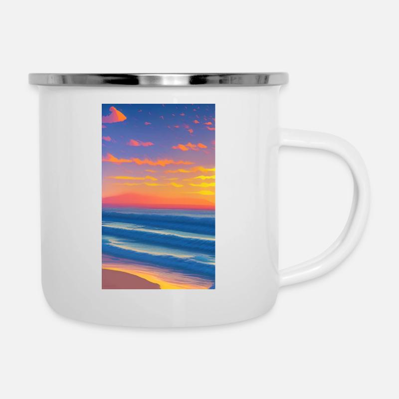 Beach Sunset - Emaille-Tasse - Weiß