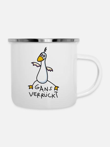 Gans verrückt - Emaille-Tasse - Weiß