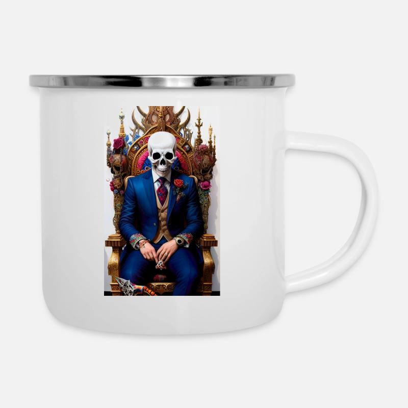 ARTWORK Skull Thron - Emaille-Tasse - Weiß