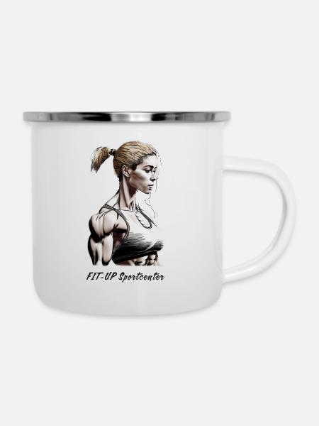 Fitnessfrau - Emaille-Tasse - Weiß