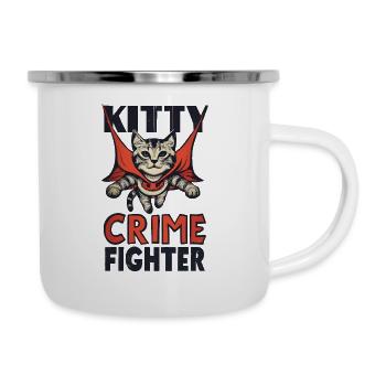 Katze Superheld - Emaille-Tasse - Weiß - Rechts