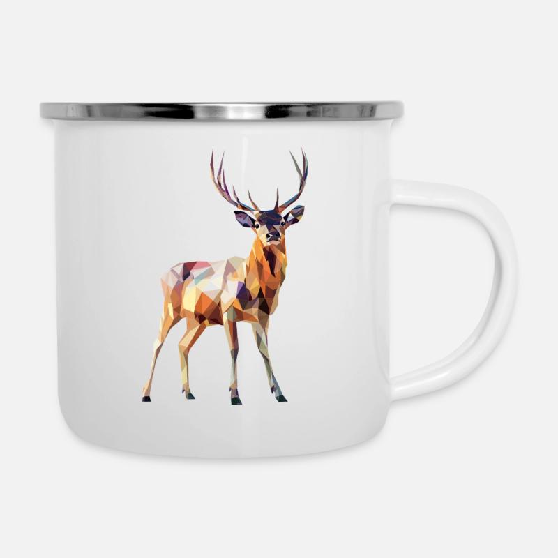 Cerf géométrique – Conception polygonale moderne - Tasse émaillée - blanc