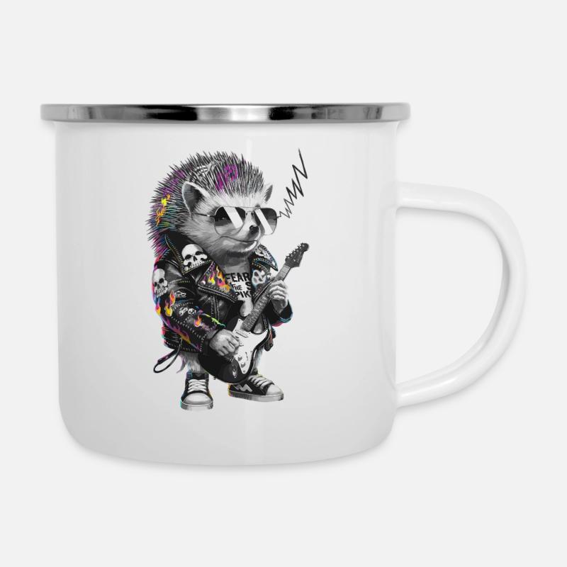 Hérisson punky avec guitare électrique - Tasse émaillée - blanc