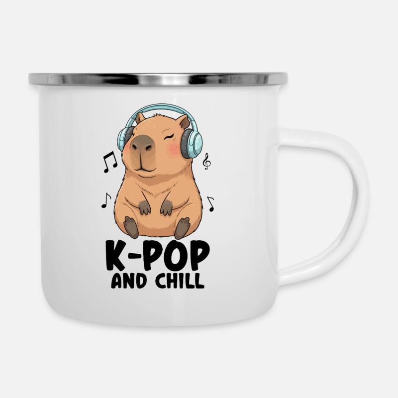 K-Pop And Chill - Emaille-Tasse - Weiß