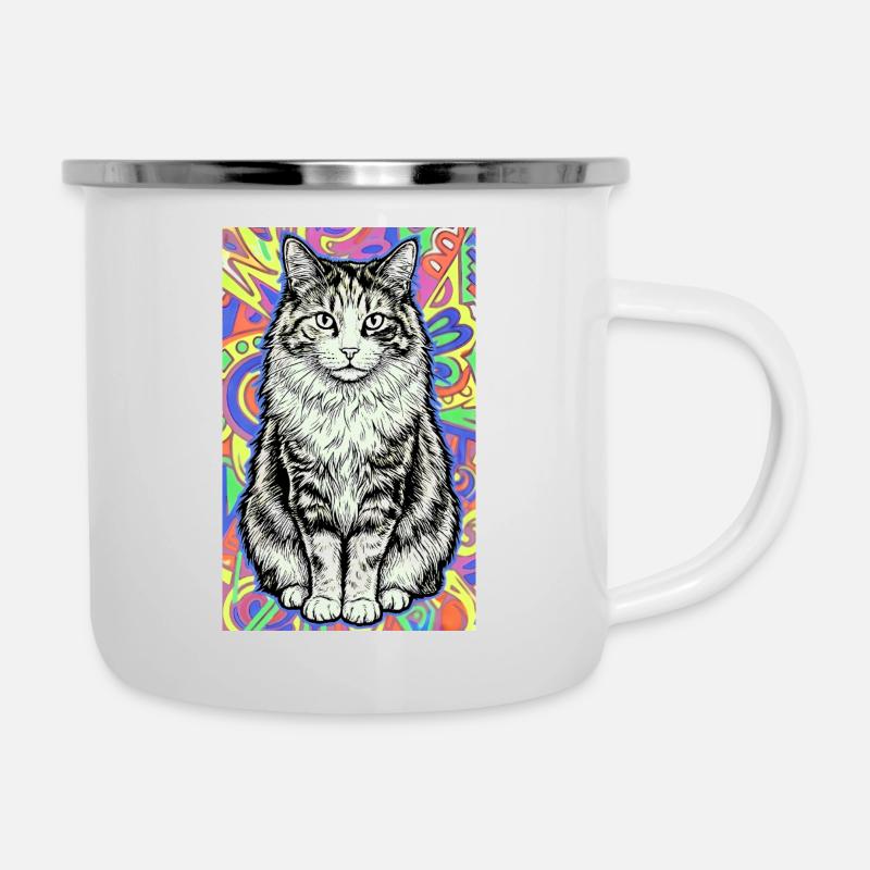 chat - Tasse émaillée - blanc