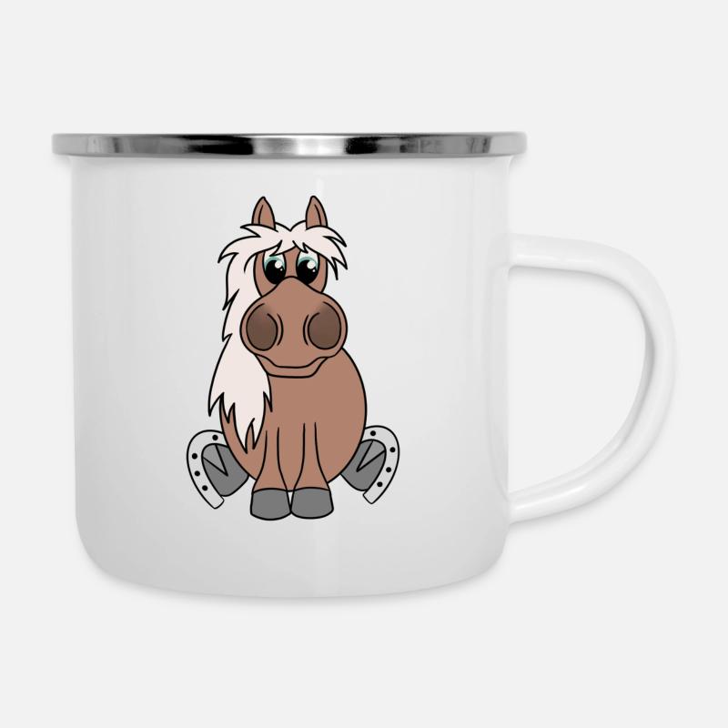 Freundliches Pony - Emaille-Tasse - Weiß
