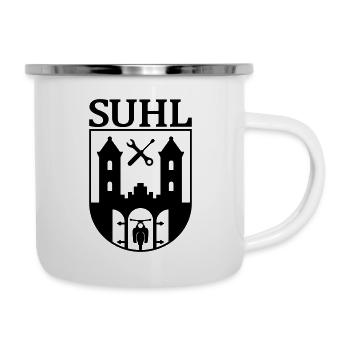 Suhl Emblem mit Simson Star Sperber Habicht - Emaille-Tasse - Weiß - Rechts
