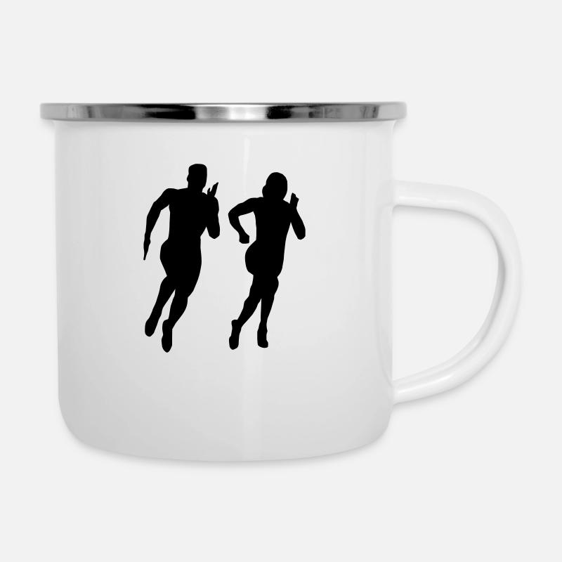 Course à pied, couple de coureurs - Tasse émaillée - blanc