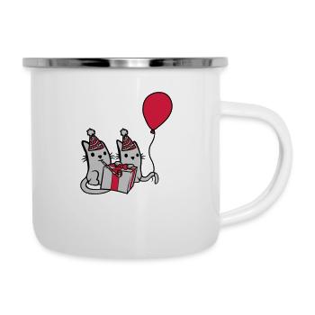 Geburtstag Katzen 2 Freunde - Emaille-Tasse - Weiß - Rechts