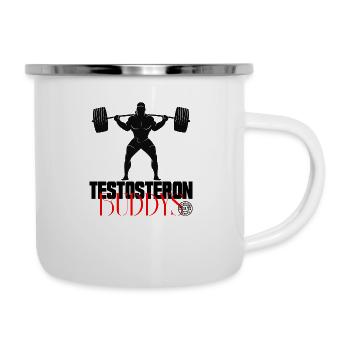 Testosteron Buddys Fitness Bodybuilding Workout - Emaille-Tasse - Weiß - Rechts