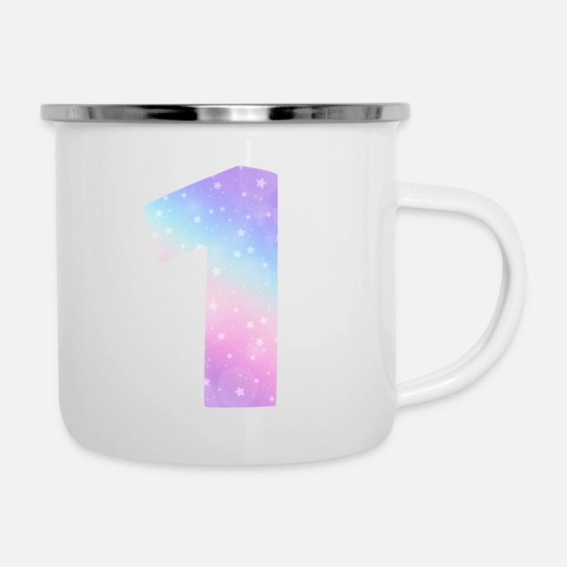 Erster Geburtstag | Regenbogen-Eins mit Sternen - Emaille-Tasse - Weiß