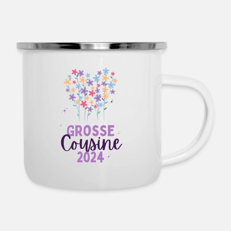 Ich werde Große Cousine 2024 Loading Blumen Herz - Emaille-Tasse - Weiß