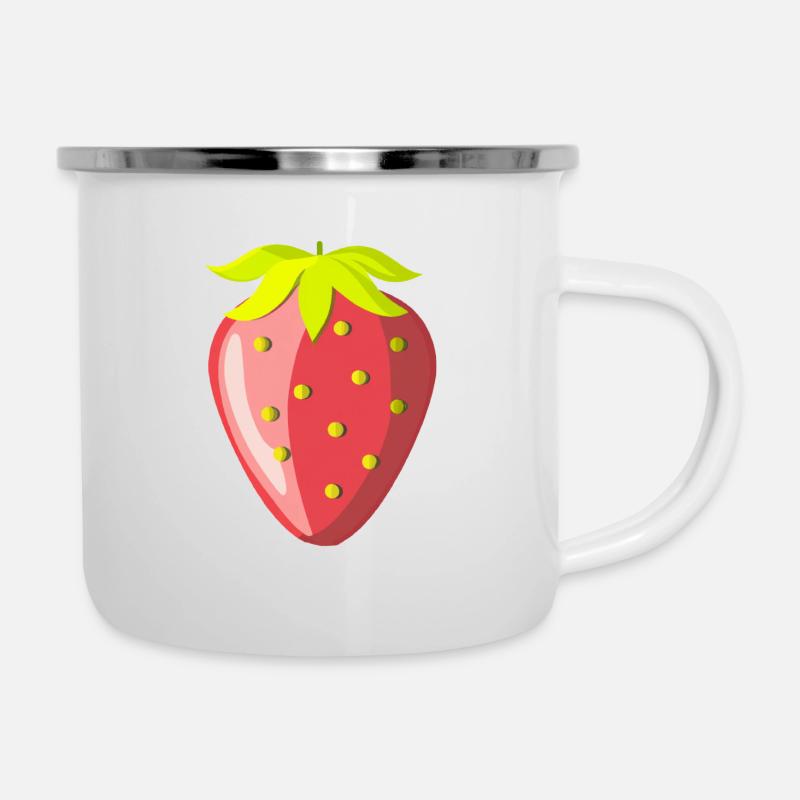Erdbeere - Emaille-Tasse - Weiß