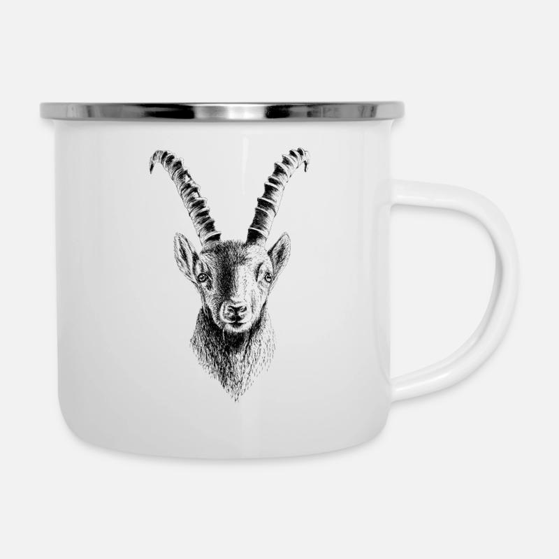 Steinbock - Emaille-Tasse - Weiß
