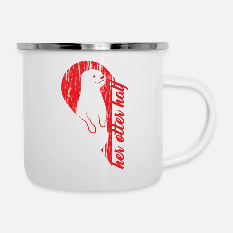 Her Otter a aidé le motif de la Saint Valentin - Tasse émaillée - blanc