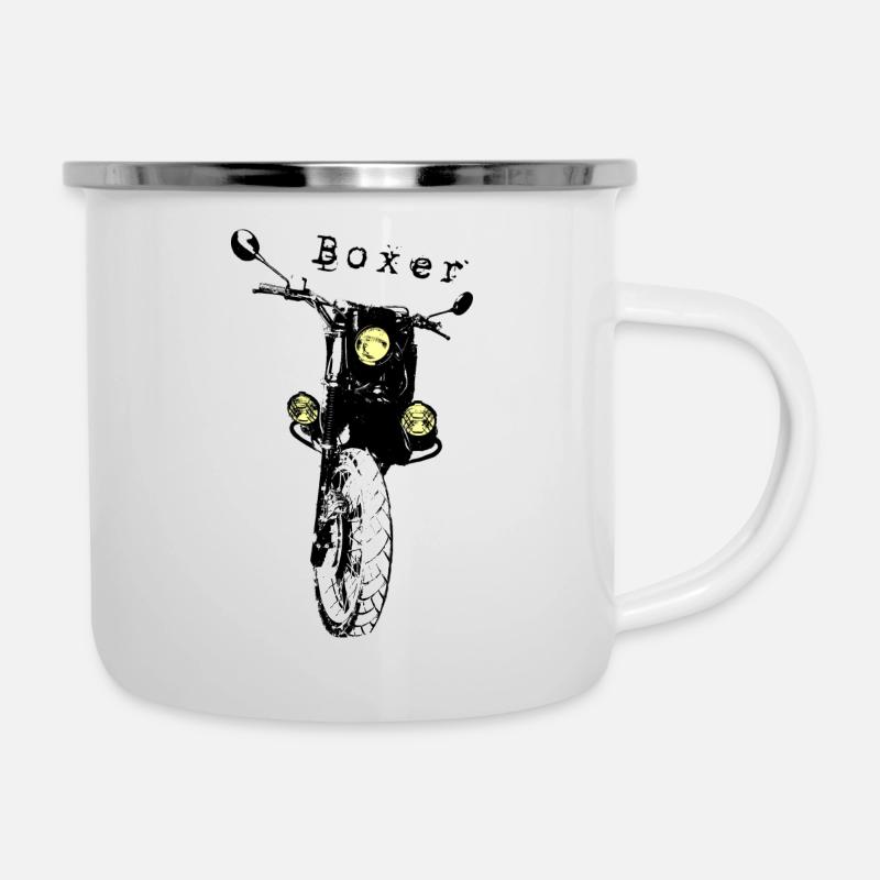 Enduro Boxer mit Licht, transparent - Emaille-Tasse - Weiß