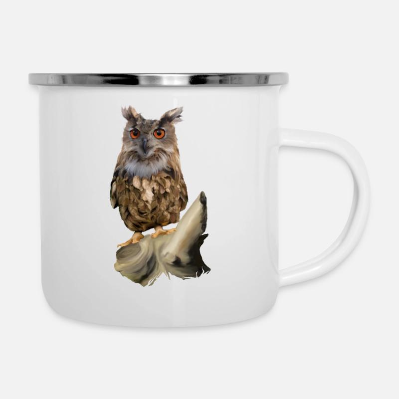 Eule - Emaille-Tasse - Weiß