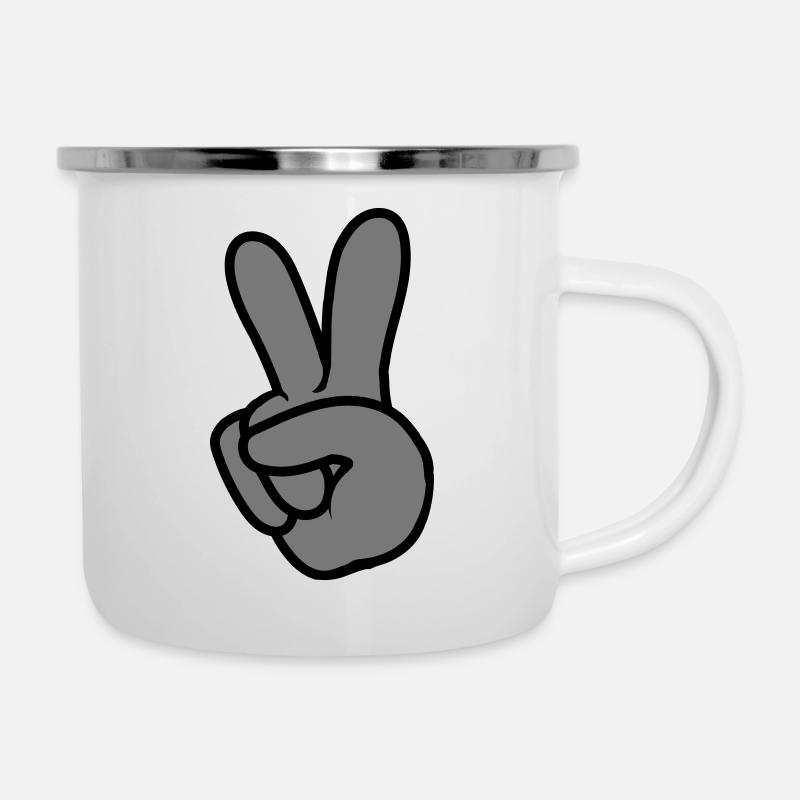 Peace Hand Zeichen - Emaille-Tasse - Weiß