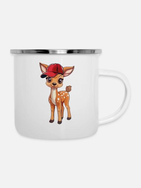 Rehkitz mit Roter Kappe - Emaille-Tasse - Weiß