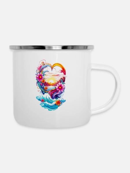 Love Heart - Emaille-Tasse - Weiß