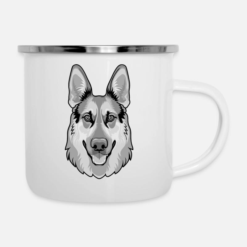 Schäferhund - Emaille-Tasse - Weiß