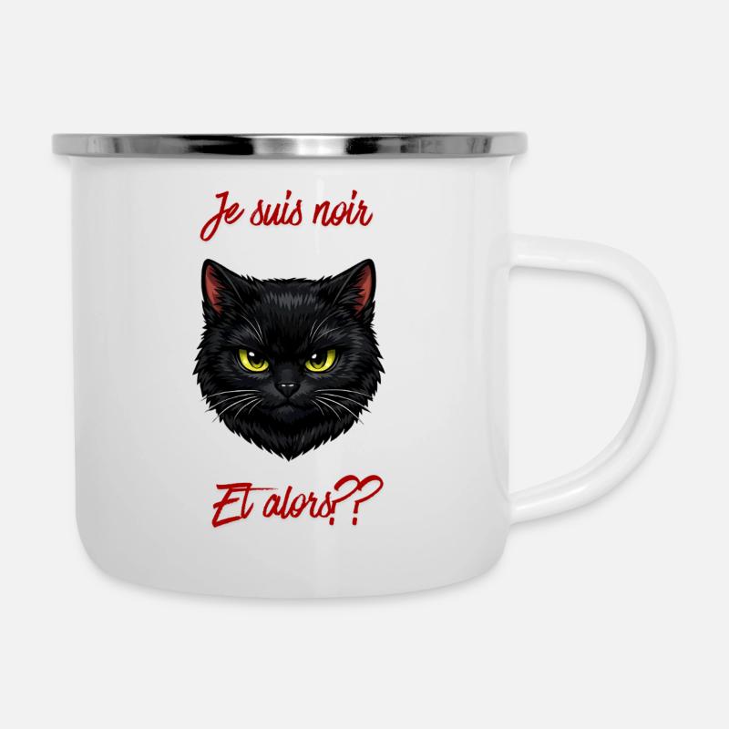 Chat noir et texte rouge audacieux - Tasse émaillée - blanc