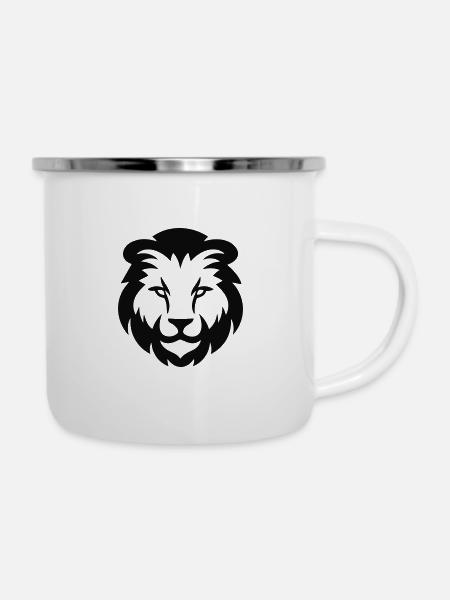 Löwenkopf - Emaille-Tasse - Weiß