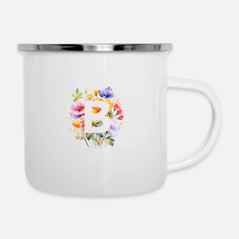 B Monogram, Colorful Bouquet - Camper Mug - white