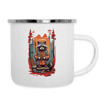 Japanischer Waschbär Ästhetik Retro Design - Emaille-Tasse - Weiß - Rechts