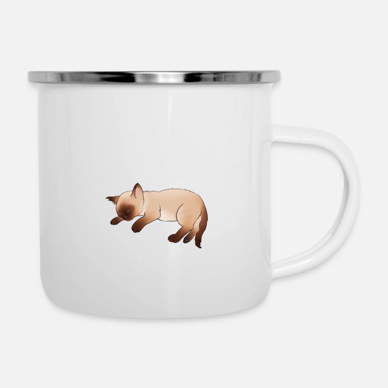 Chat dormant, Chat Siam - Tasse émaillée - blanc