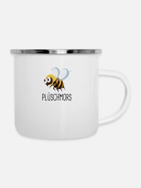 Plüschmors Plattdeutsch Geschenkidee - Emaille-Tasse - Weiß