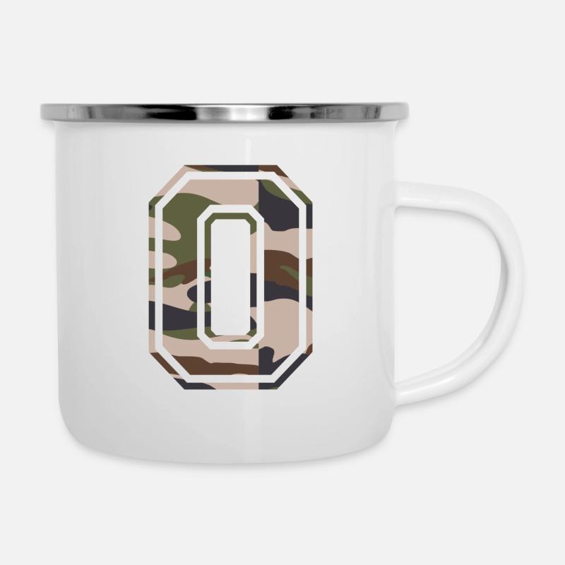 O, Monogramm, Camouflage Grün-Braun - Emaille-Tasse - Weiß