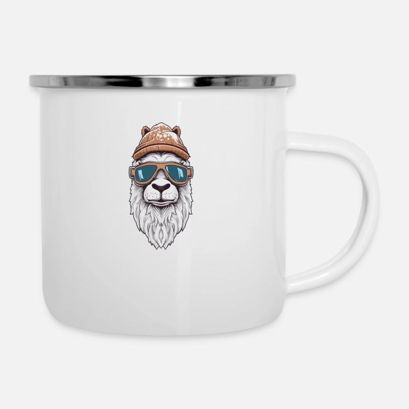 Lama Wintersport - Emaille-Tasse - Weiß