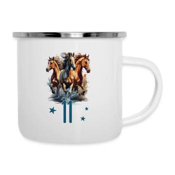 Geburtstag 11 Mädchen Pferd Reiten Eleven Stall 11 - Emaille-Tasse - Weiß - Rechts