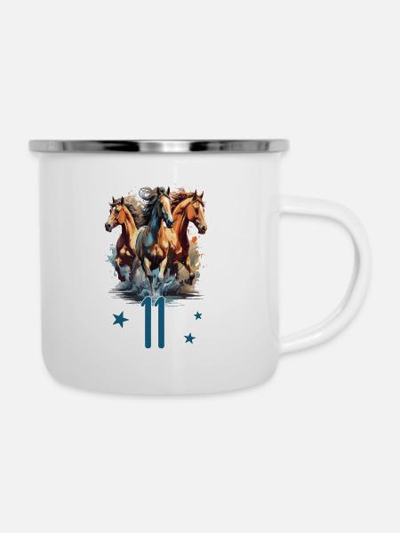 Geburtstag 11 Mädchen Pferd Reiten Eleven Stall 11 - Emaille-Tasse - Weiß