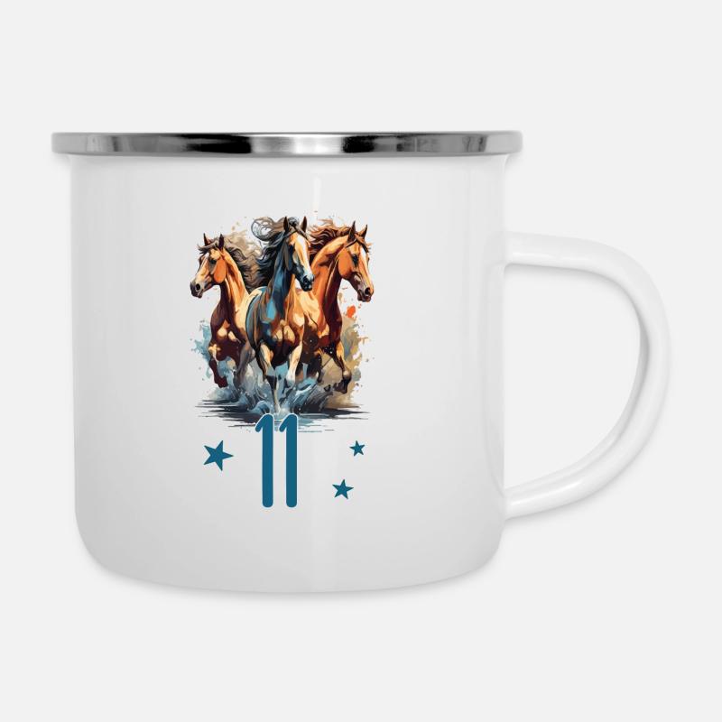 Geburtstag 11 Mädchen Pferd Reiten Eleven Stall 11 - Emaille-Tasse - Weiß