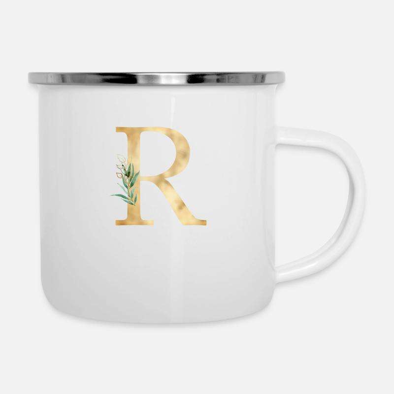 Monogramme R Botanique personnalisable - Tasse émaillée - blanc