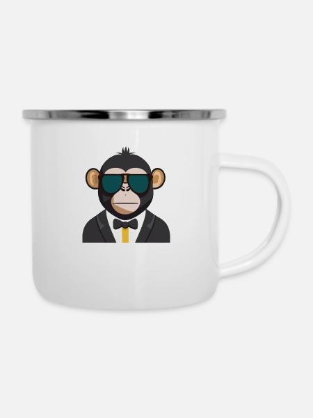 Affe im Smoking - Emaille-Tasse - Weiß