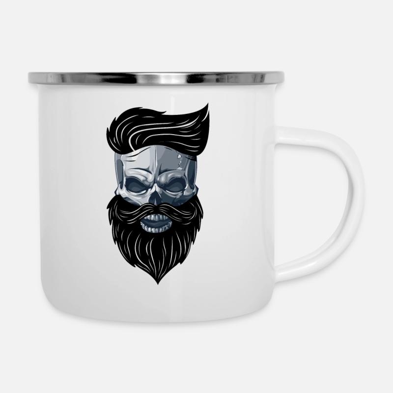Beardy Beard Bart Man Skull Geschenkidee - Emaille-Tasse - Weiß