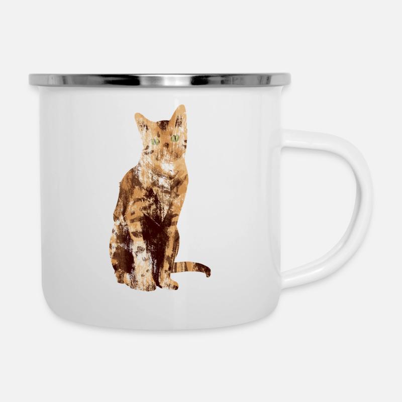 Katze - Emaille-Tasse - Weiß