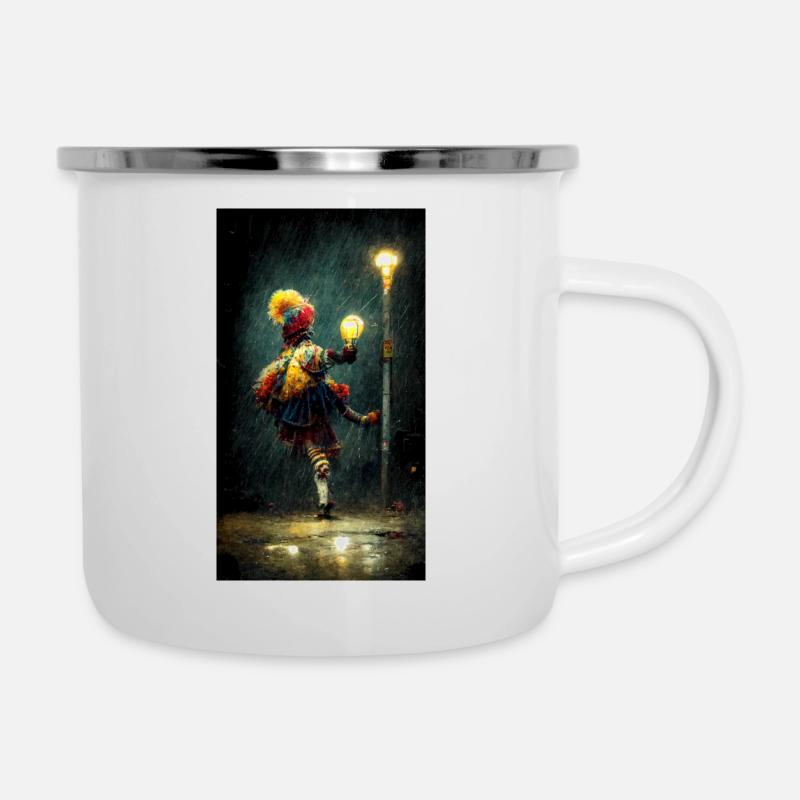Tanzender Clown unter einer Laterne - Emaille-Tasse - Weiß