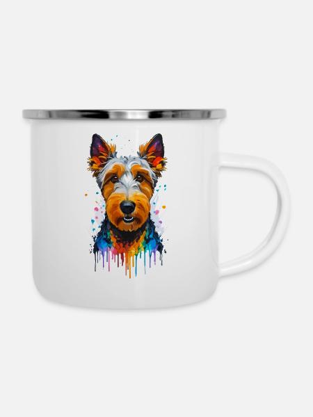 Airedale Terrier - Emaille-Tasse - Weiß